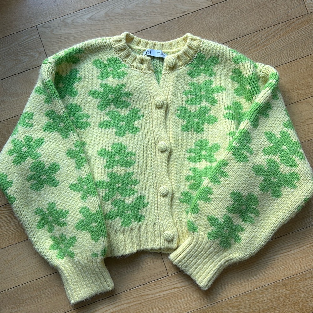 Zara Pointelle Knit Cardigan Sweater